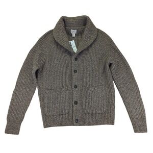 J. Crew Rugged Merino Wool Blend Shawl Collar Cardigan Sweater Men's Small Brown
